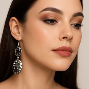 Style & Co. Hammered Silver Oval‎ Dangle Earrings – 2.5”